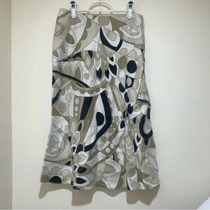 Womens Kate Hill Vintage Y2K Aztec Floral print Silk and Linen  Midi Skirt S: 10